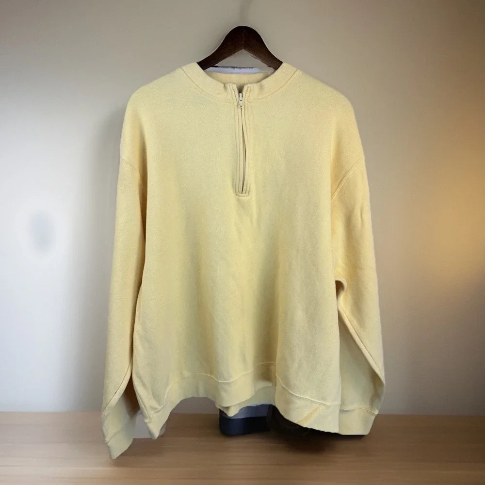 Orvis Sweatshirt Butter Yellow‎ Softest Quarter Zip Pullover Sweater XXL Cotton